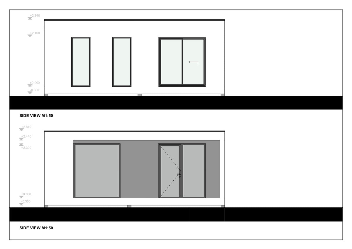 Modular house side view drawing